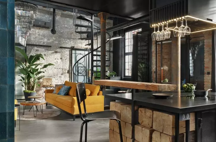 widok z kuchni na salon
