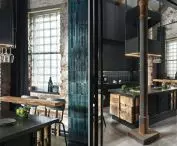kitchen island made of wooden beams
