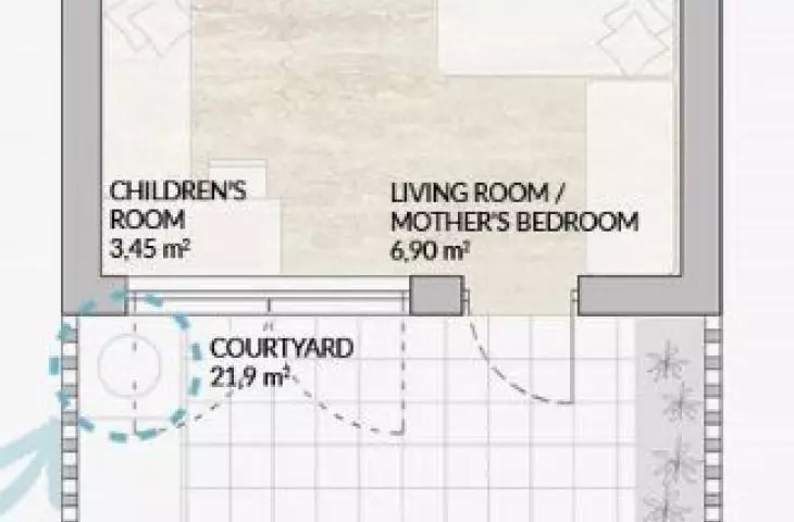 Floor plan of an apartment for a mother with a child