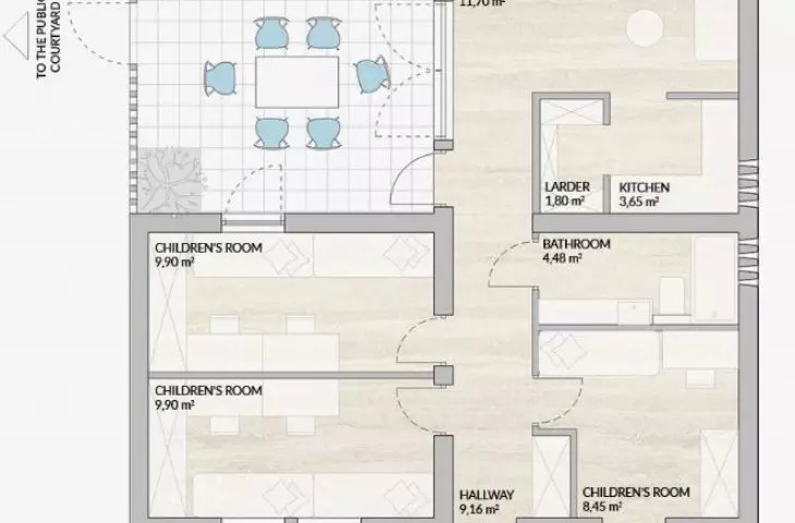 Floor plan of an apartment for women with eight children