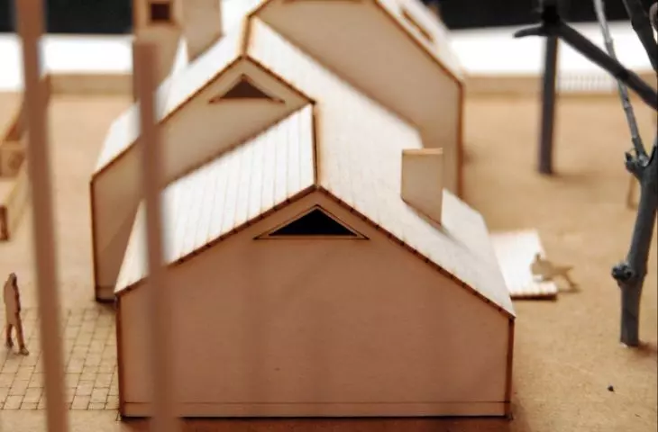 each section of the house has a specific function and a resulting height