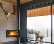 House in the Bieszczady Mountains, living room with fireplace