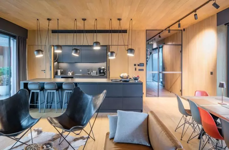 House in the Bieszczady Mountains, living room connected to the kitchen