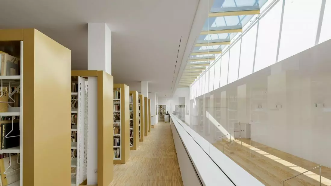 Widok wnętrza z regałami Biblioteki Gminnej w Głuchołazach