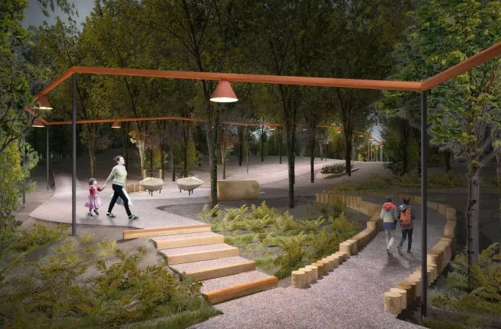 I miejsce, proj.: Pracownia Projektowa Kaja Pobereżny, park nocą