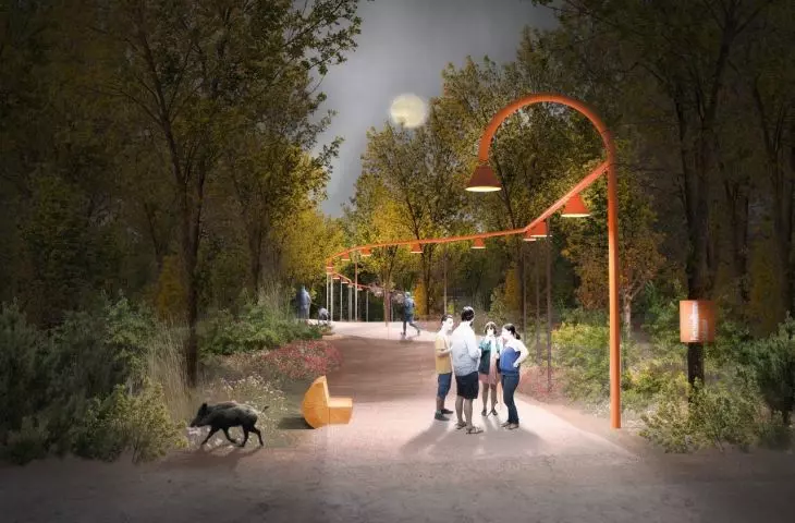 I miejsce, proj.: Pracownia Projektowa Kaja Pobereżny, wejście nocą