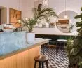 A view of the bar and interior of the Krem cafe in Warsaw, Poland