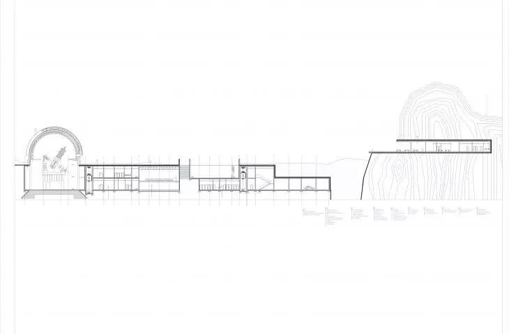 research center in Wadi Rum, Jordan, cross-section A-A
