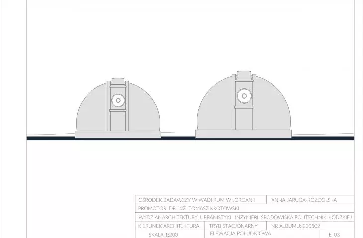 Wadi Rum research center, south elevation