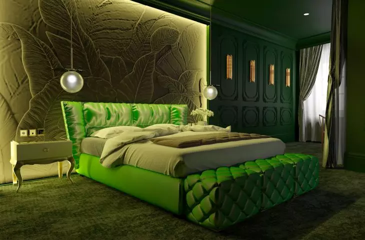 Hotel butikowy „Sen Rousseau”, łóżko w zielonym pokoju