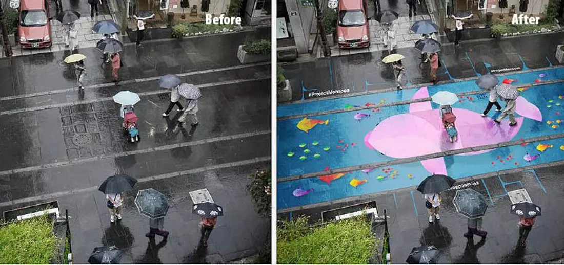 Project Monsoon, Seul – farby hydrochromowe na chodniku zabarwiają się po kontakcie z wodą (źródło: D&AD) © SPLinx