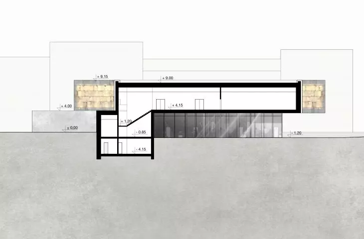 Centrum Warsztatów Artystycznych w Mediolanie, przekrój A-A