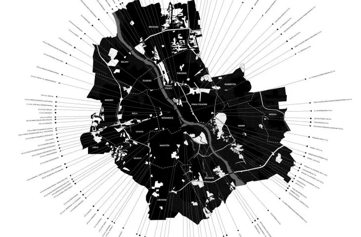 Mapa rezerw terenowych Warszawy (w ramach wystawy „Futurama” w ZODIAKU Warszawskim Pawilonie Architektury)