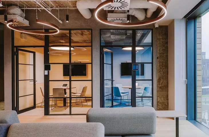 Glass wall and door systems for office and industrial spaces
