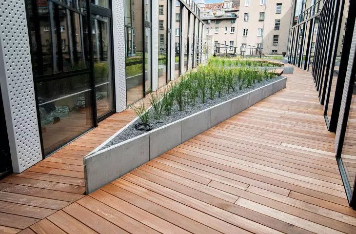 Terraces and facades made of exotic, European, termed wood