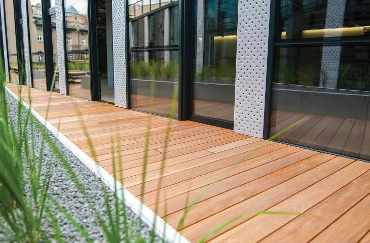 Terraces and facades made of exotic, European, termed wood