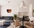 bright living room with open kitchen