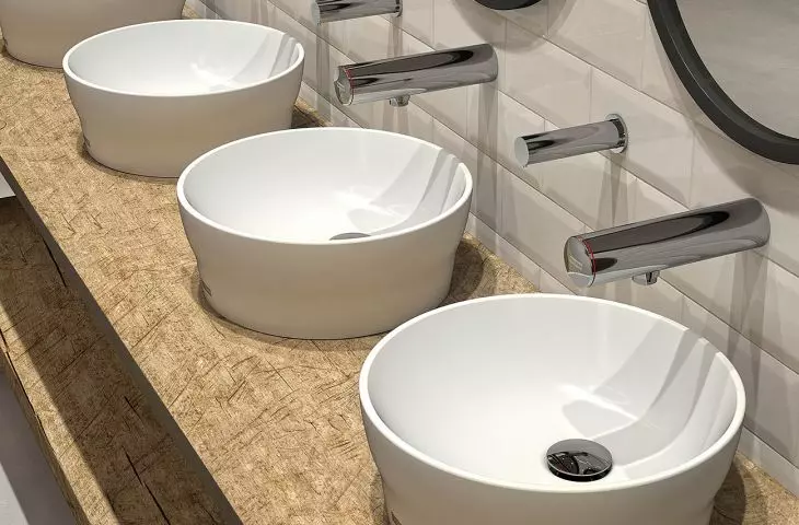 F3E armatura umywalkowa, umywalki RONDAtop,  elektroniczny dozownik mydła