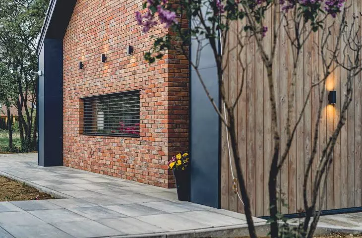 Facade detail - brick and wood