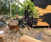 Black larch facade in BioHome 2 painted with linseed oil with soot