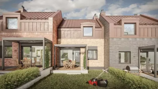 elevations will be made of hand-formed clinker tiles of varying shades elewacje will be made of hand-formed clinker tiles of varying shades
