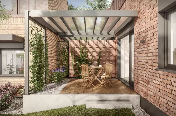 each house has a terrace and a garden