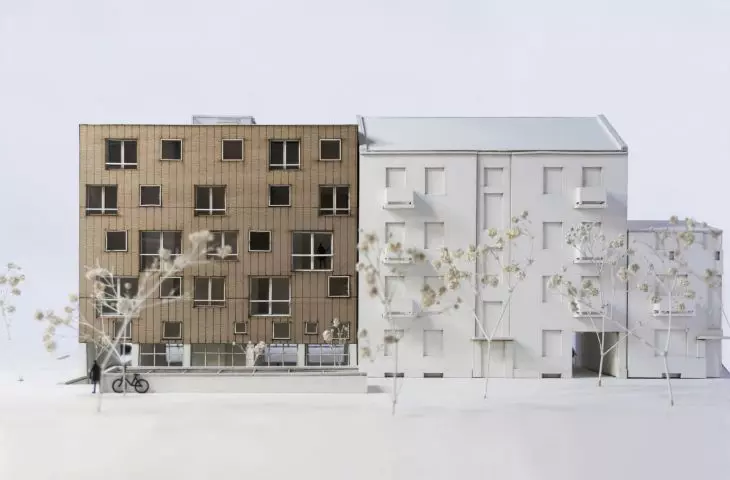 mock-up photo, view of the west elevation
