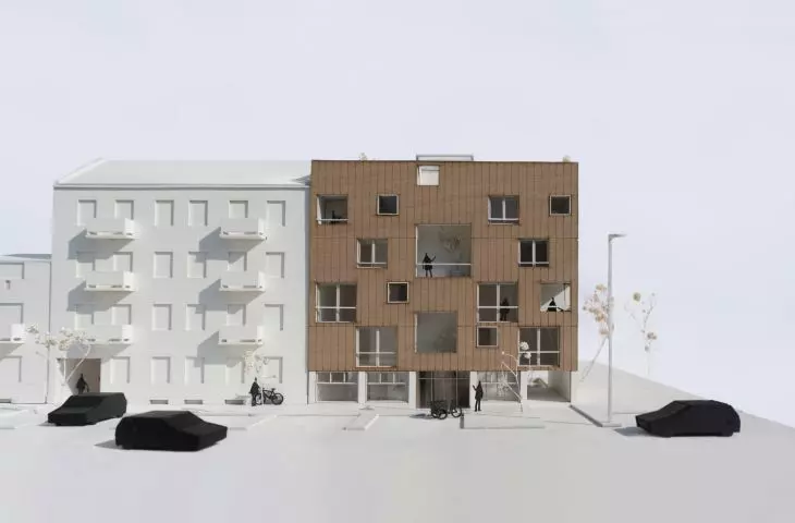 mock-up photo, view of the eastern elevation