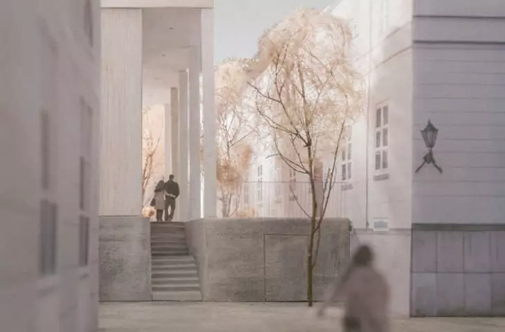 konkursowy projekt pawilonu i dziedzińca Uniwersyetu Warszawskiego
