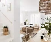 white floor conquered the color of natural wooden furniture