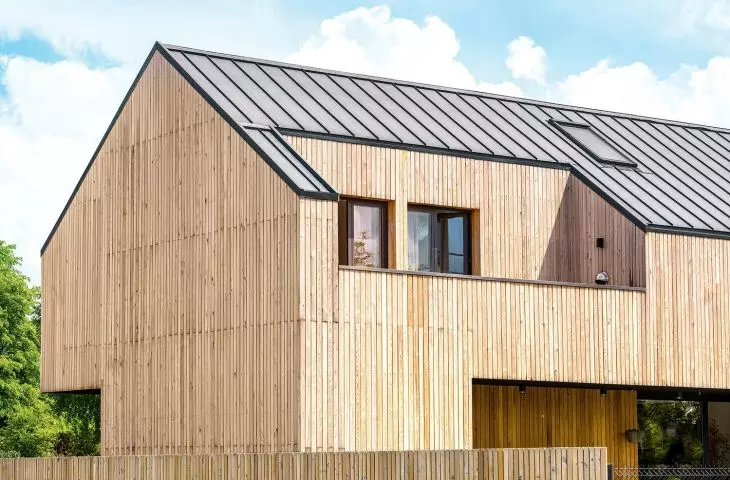 Balconies cut into the body of the house