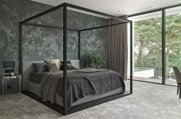 Bedroom with decorative wallpaper
