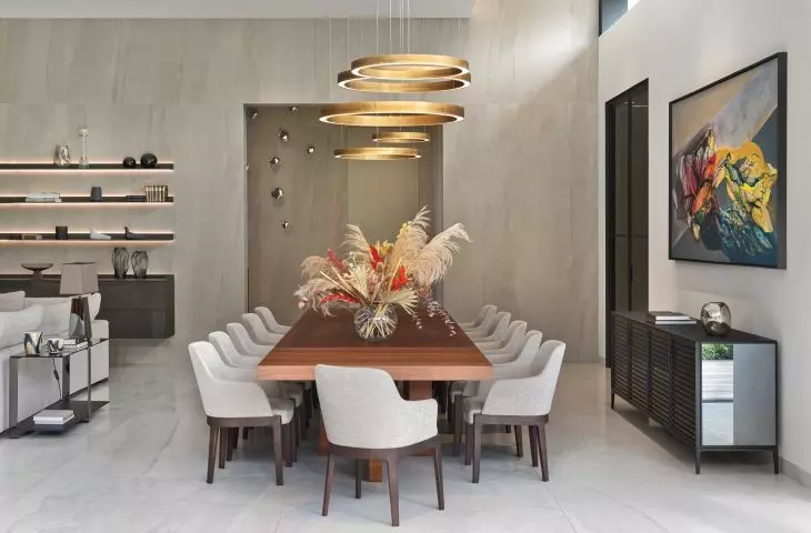 Dining room with decorative lamp