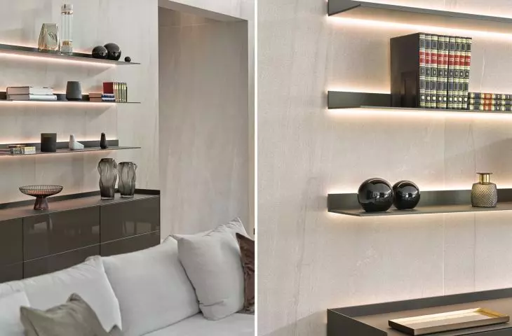 Illuminated shelves in the living room