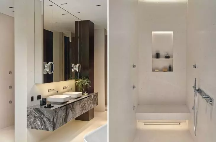 Black and white bathrooms on the first floor