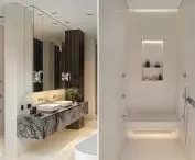 Black and white bathrooms on the first floor