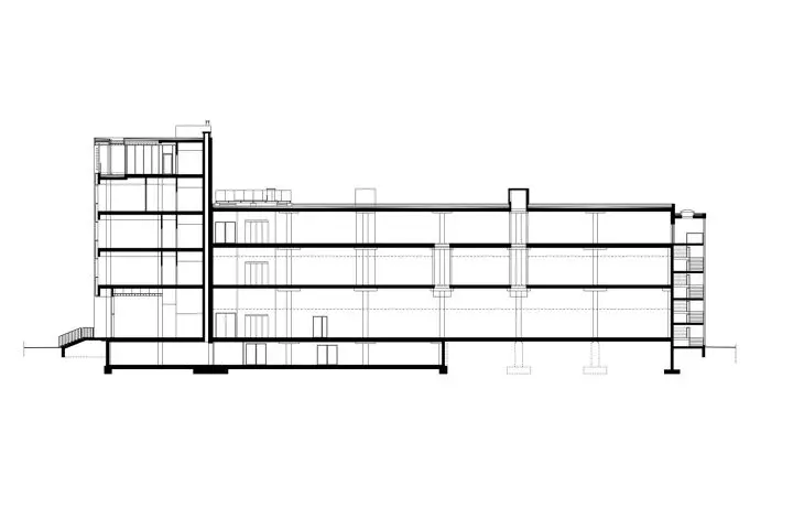 Farmina office building, longitudinal cross-section 
