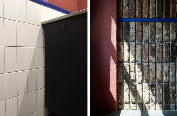 Detale ceglanej ściany i ściany z białymi płytkami