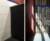 Detale ceglanej ściany i ściany z białymi płytkami