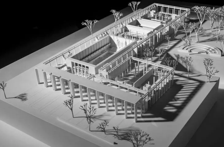 photo of mock-up, view of interior division of the edifice