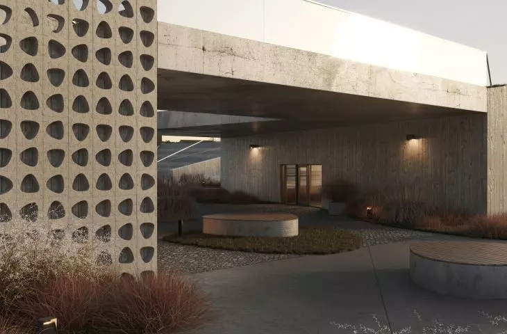 Openwork façade made of ecological bricks