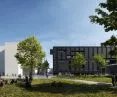 Muzeum Sztuki Nowoczesnej i teatr TR Warszawa 2019. Widok od strony Parku Świętokrzyskiego. 