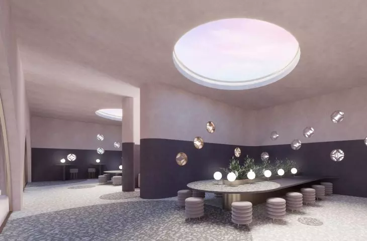 Light enters through an opening in the roof