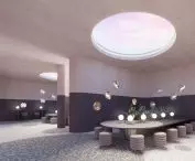 Light enters through an opening in the roof