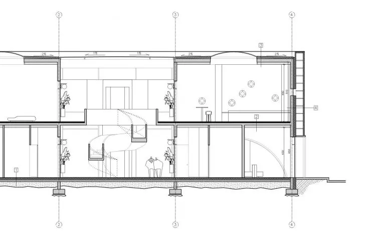 „Sensualna Przestrzeń Architektoniczna”, przekrój A-A