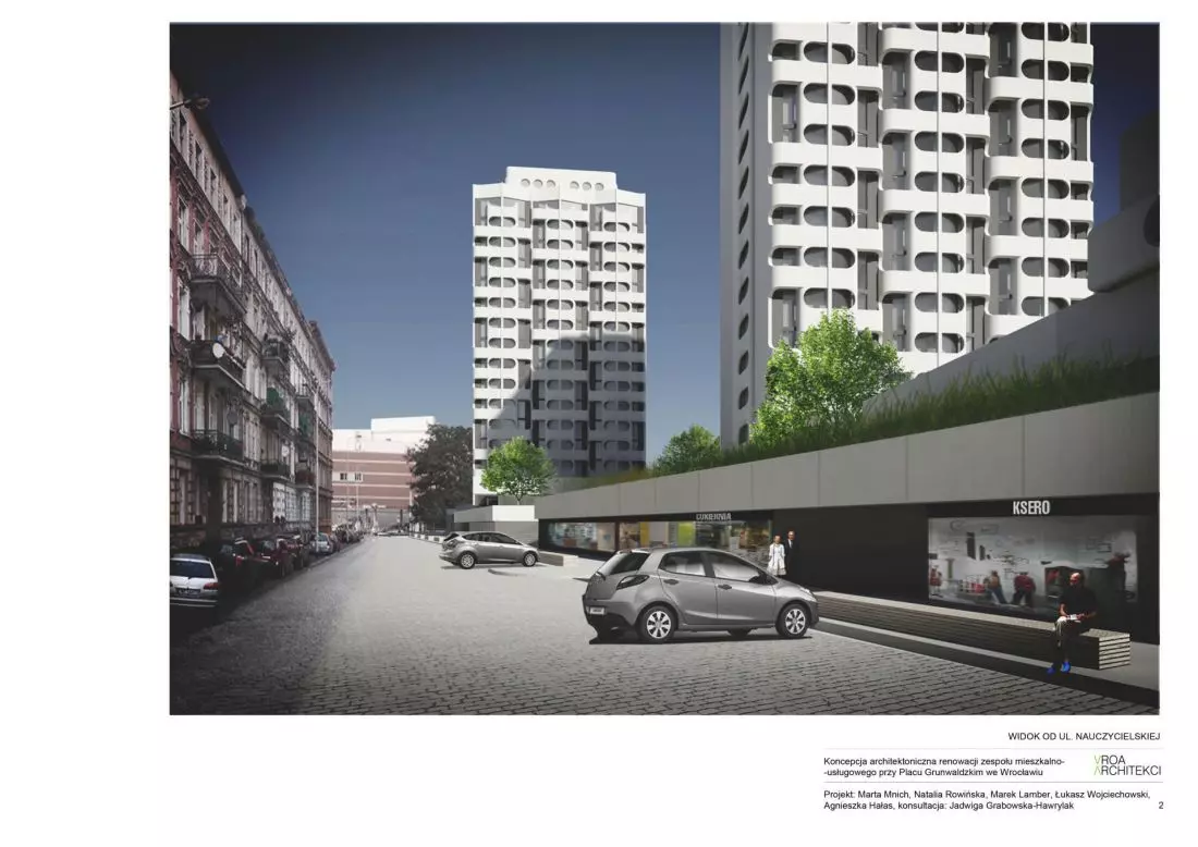 koncepcja
architektoniczna, widok od ulicy Nauczycielskiej