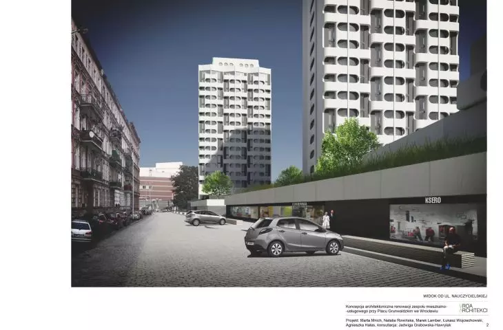 koncepcja architektoniczna, widok od ulicy Nauczycielskiej