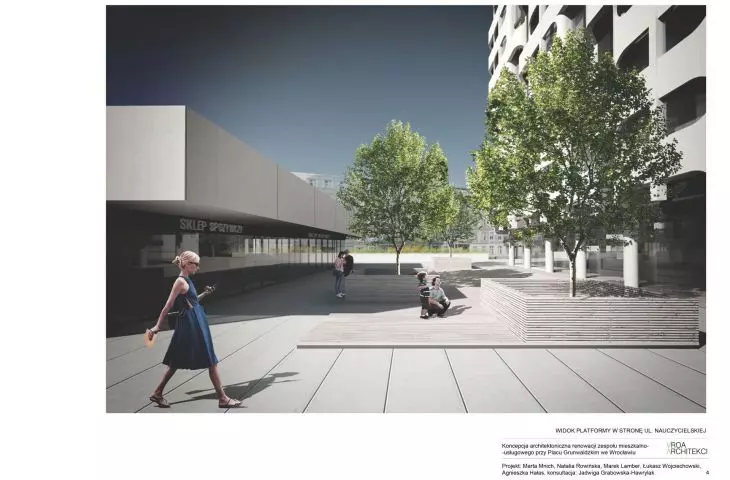koncepcja architektoniczna, widok platformy w stronę ulicy Nauczycielskiej