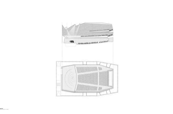 plan and cross-section of the concert hall
