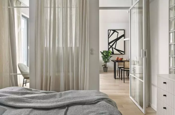 Curtains separate the space
